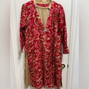 Elegant Red Floral Embroidered Robe